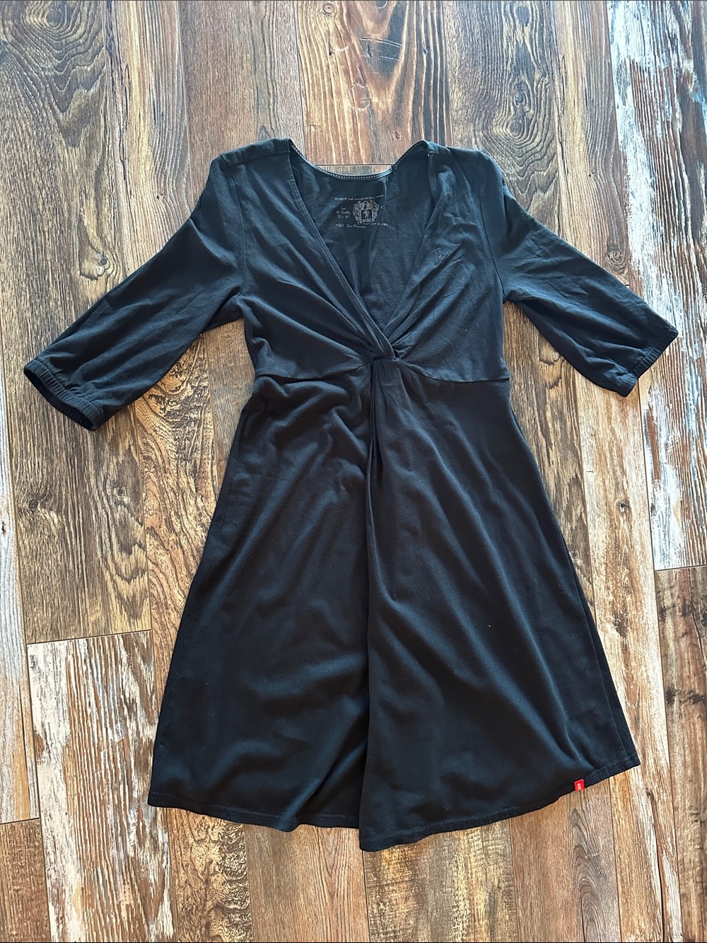 Twist-Front Black Mini Dress with V-Neck
